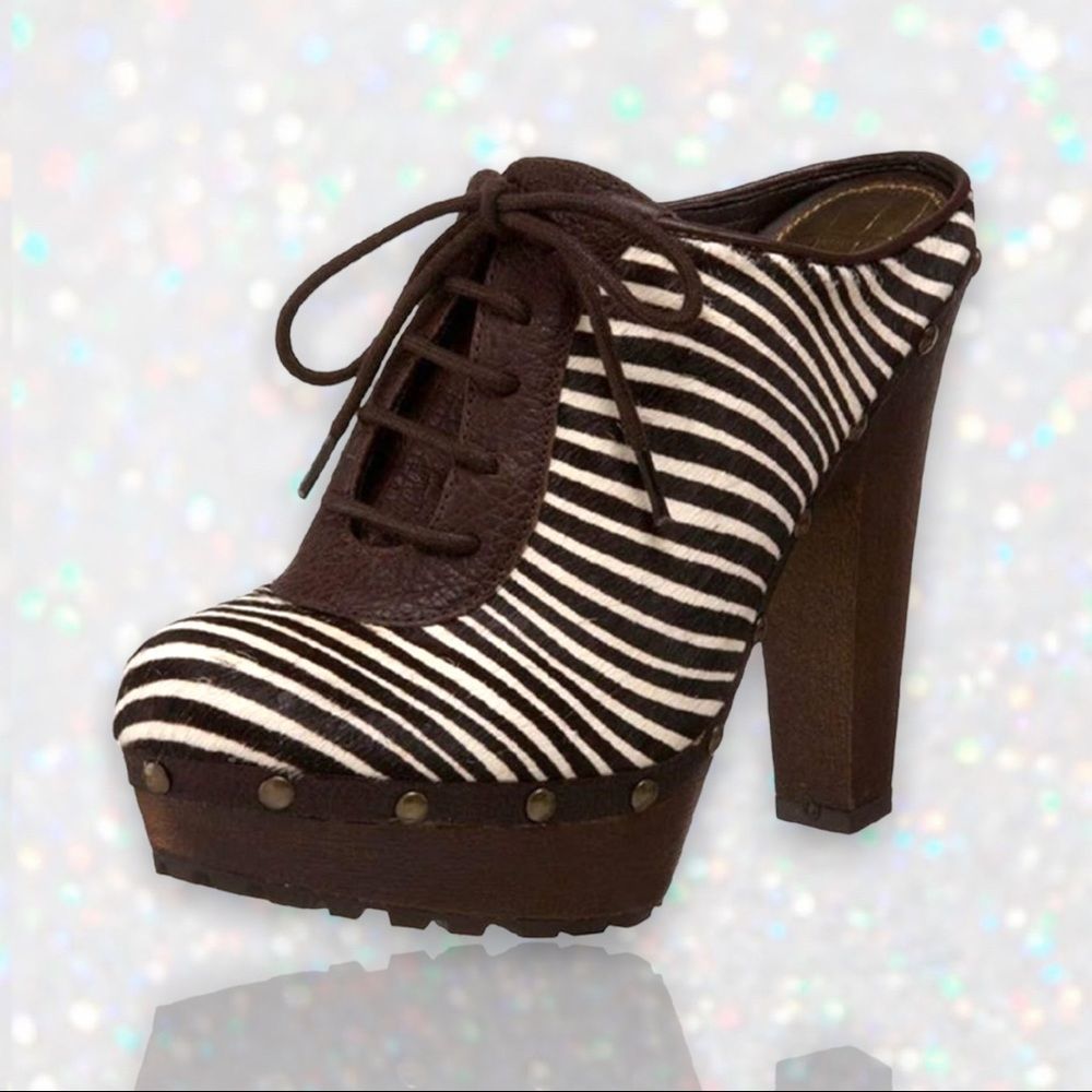 Sam Edelman Faye Zebra Calf Hair Lace-Up Heeled Mules